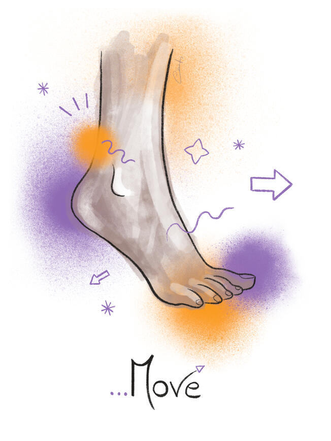 Illustration of a foot with purple and yellow spots